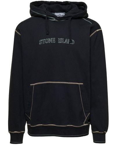 Stone Island Hoodie With Contrasting Embroidered Logo - Black