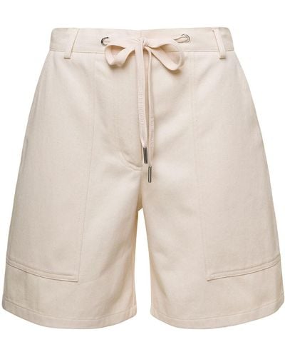 Moncler Bermuda Shorts With Branded Drawstring And Oversized Pockets In Cotton Woman - Natural