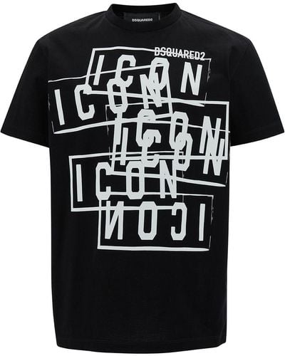 DSquared² Crewneck T-Shirt With All-Over Icon Print - Black