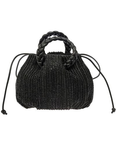 Hereu 'Woven Bombon' Handbag With Braided Handles - Black