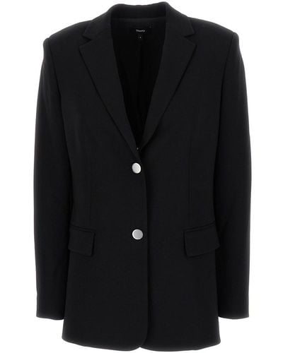 Theory Single-Breasted Blazer With Classic Lapels - Black