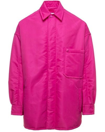 Valentino Fuchsia Shirt Jacket With Iconic Stud Detailing In Nylon Man - Pink