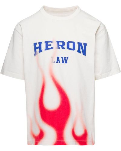 Heron Preston T-shirt girocollo con stampa logo e fiamma bianca in cotone uomo - Rosa