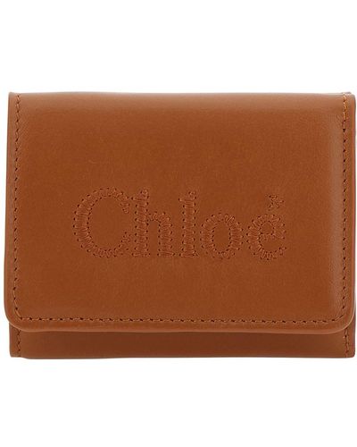 Chloé 'Sense' Bi-Fold Wallet With Tonal Logo Embroidery - Brown
