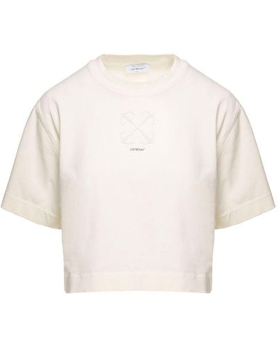 Off-White c/o Virgil Abloh Cotton Cropped T-shirt With Logo - White