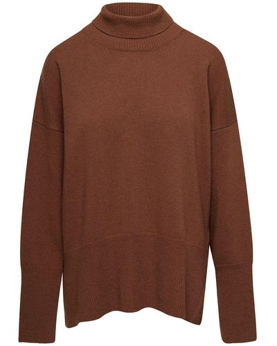 Grifoni Loose Jumper With Turtleneck And Ribbed Trim - Brown
