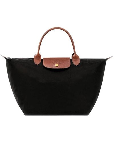 Longchamp 'M Le Pliage Original' Shoulder Bag With Embossed Logo - Black