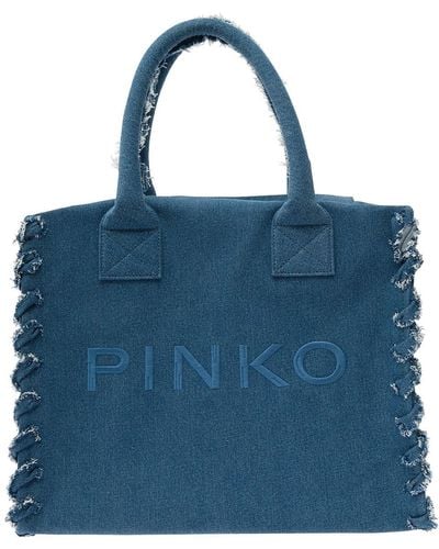 Pinko 'Beach' Tote Bag With Logo Lettering Embroidery - Blue