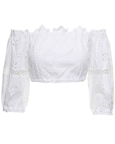 Temptation Positano Embroidered Off-Shoulder Cropped Top - White