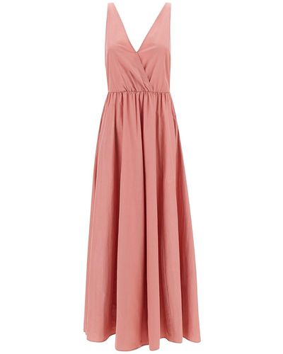Forte Forte Long Pink Dress With Surplice Neckline In Taffetas Woman - Red
