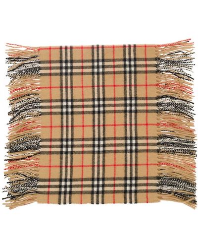Burberry Scarf With Check Motif And Fringes - Natural