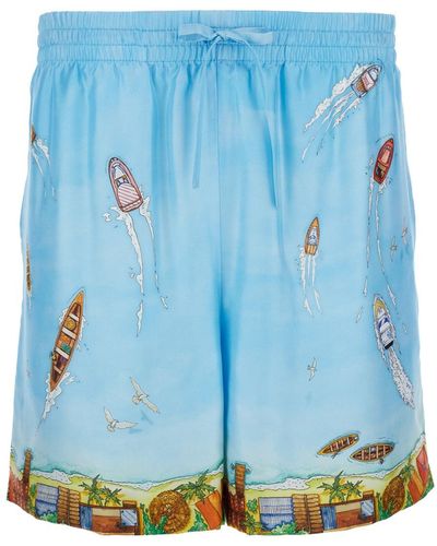 Casablancabrand Light Bermuda Shorts With Drawstring - Blue