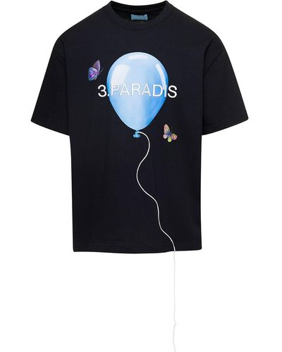 3.PARADIS Crewneck T-shirt With Logo And Baloon Print In Cotton - Blue