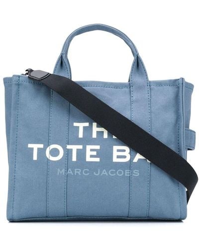 Marc Jacobs Light Canvas Traveller Tote Handbag With Logo Print - Blue