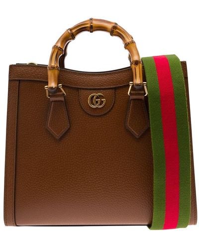 Gucci Diana Small Tote Bag In Leather Woman - Brown