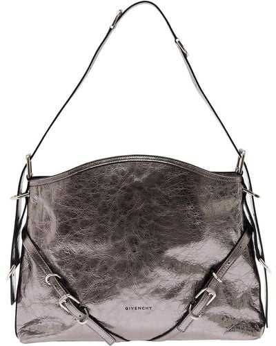 Givenchy 'Voyou' Shoulder Bag With Embossed Logo - Gray