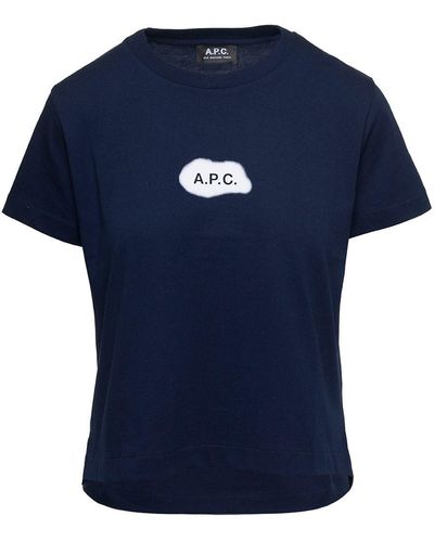 A.P.C. 'Astoria' Crewneck T-Shirt With Logo Print - Blue