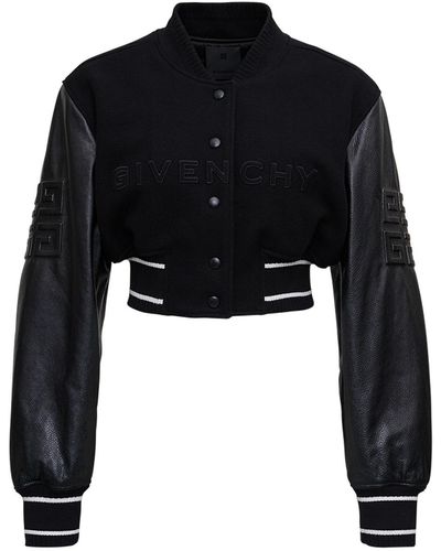 Givenchy Croppeed Wool Blend Jacket With Logo - Black