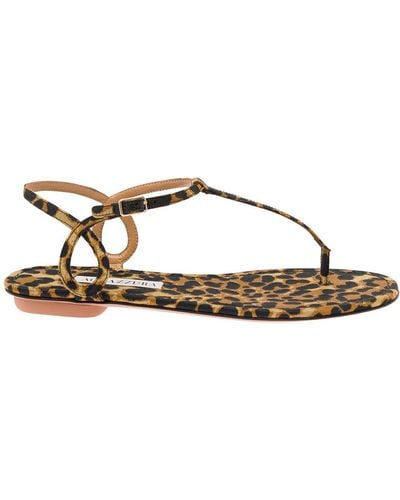 Aquazzura Leopard-Printed Flat Thongs Sandals - Brown
