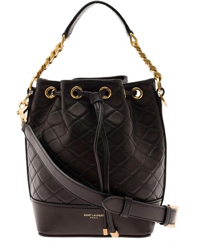 Saint Laurent Emmanuelle Leather Crossbody Bucket Bag Woman - Black