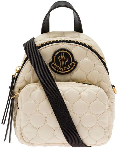 Moncler 'kilia' Small Backpack With Patch Logo And Wave-quilting In Nylon Woman - Natural