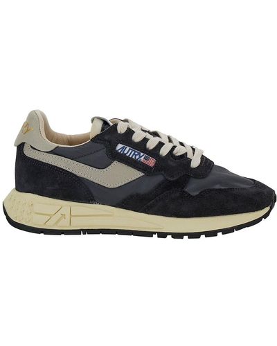 Autry 'reelwind' Black And Gray Low Top Sneakers With Logo Patch In Leather And Suede Woman