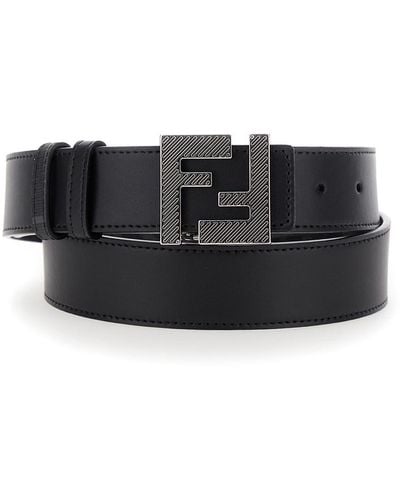 Fendi Reversible Belt With Ff Squared Buckle - Black