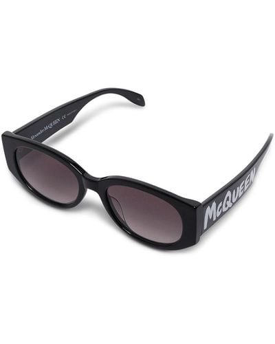 Alexander McQueen Oval-Frame Sunglasses With Graffiti Logo Print - Black