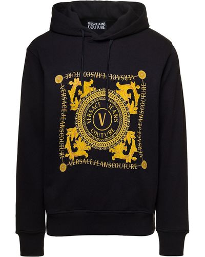 Versace Jeans Couture Hoodie With Baroque Logo Print In Cotton Woman - Black