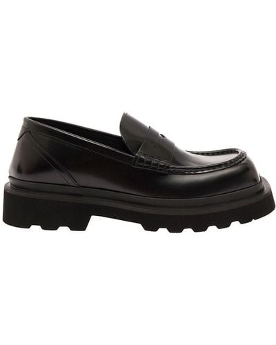 Dolce & Gabbana Black Squared-toe Loafers With Chunky Platform In Leather Man