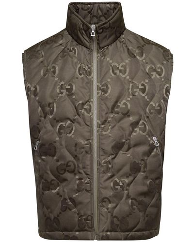 Gucci Quilted Jumbo Vest With gg Logo In Polyammide Man - Green