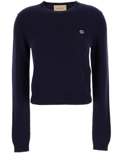 Gucci Crewneck Pullover With Logo Patch - Blue