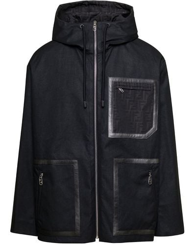 Fendi Hooded Jacket With Ff Pocket - Black
