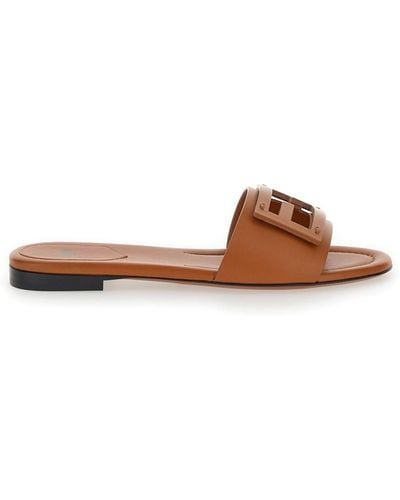 Fendi 'Baguette' Sandals With Logo - Brown