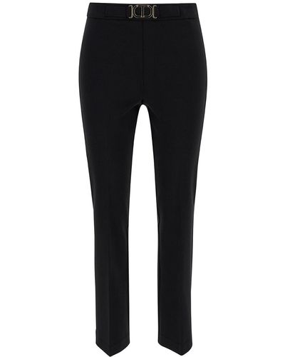 Twin Set Flare Trousers With Oval T Buckle - Black