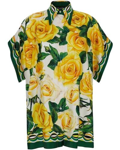 Dolce & Gabbana Oversize Shirt With Flower Print All-Over - Yellow