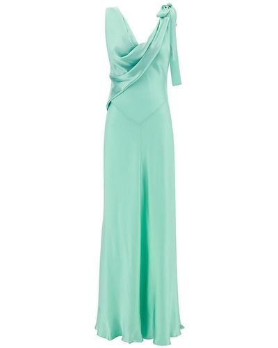 Alberta Ferretti Light Long Draped Dress With V Neckline - Green