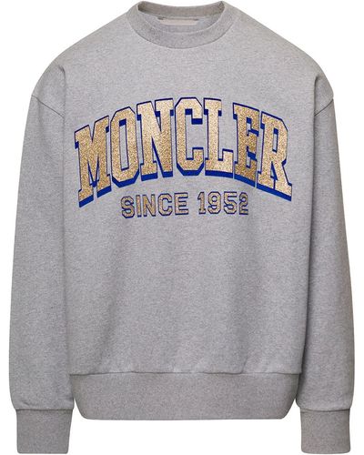 Moncler Crewneck Sweatshirt With Logo On The Front - Gray