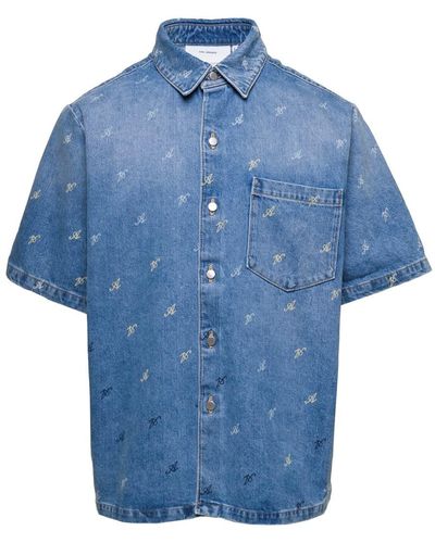 Axel Arigato Jeans Shirt With Logo All Over - Blue