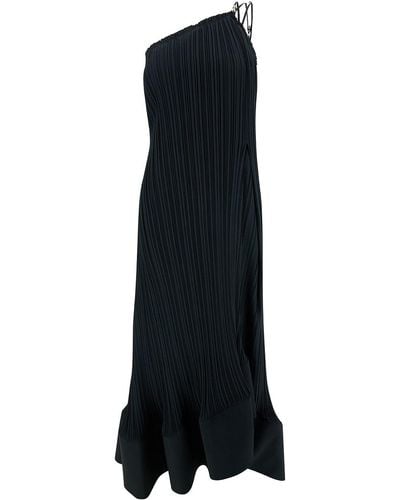 Lanvin Maxi One-Shoulder Pleated Dress With Beads - Black