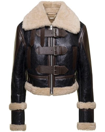Blumarine Brown One-breasted Leather Sheepskin Jacket Woman - Black