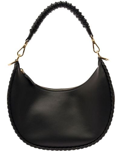 Fendi 'graphy Small' Hobo Bag With Tonal Lettering In Leather - Black
