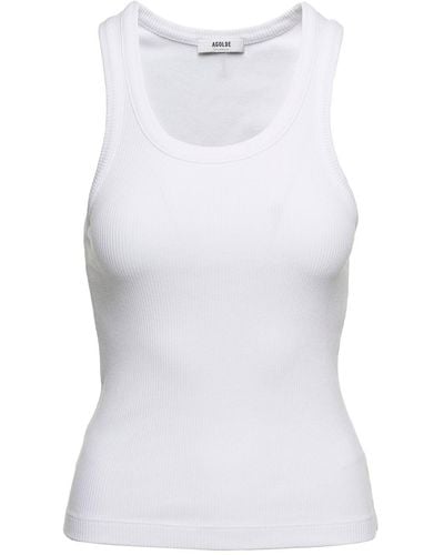 Agolde Ribbed Tank Top With U Neckline - White