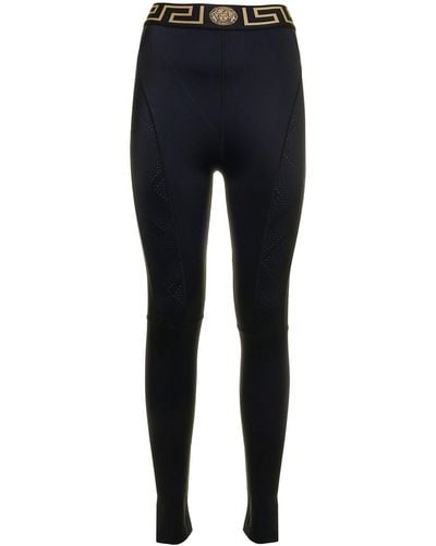 Versace Stretch Fabric leggings With Greca Detail Woman - Blue