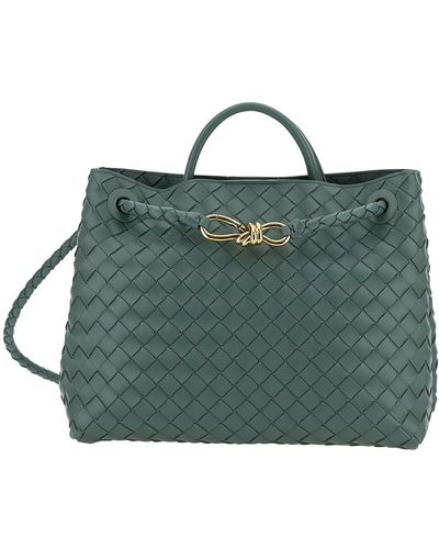 Bottega Veneta 'medium Andiamo' Handbag With Knot Detail And Intreccio Motif In Leather - Green