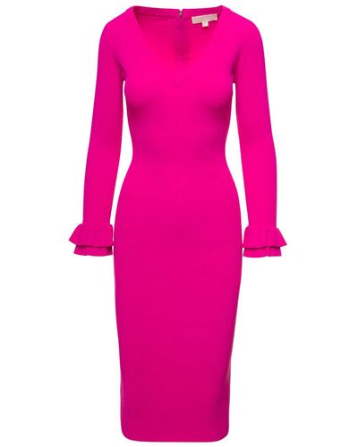 MICHAEL Michael Kors Fitted Fuchsia Midi Rib Knit Dress In Recycled Viscose Blend M Michael Kors - Pink