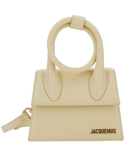 Jacquemus 'le Chiquito Noeud' White Crossbody Bag With Logo In Leather Woman - Metallic