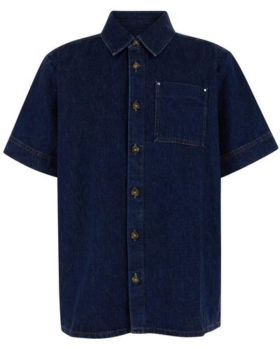 A.P.C. Short Sleeve Shirt With Patch Pocket - Blue