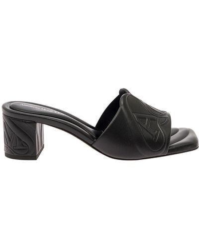 Alexander McQueen Slip-On Sandals With Embossed Logo - Black