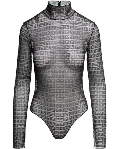 Givenchy Body a iche lunghe con logo 4g all-over in poliammide stretch semi-trasparenrte - Nero
